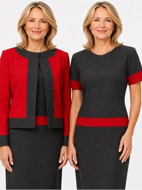 Custom-Made Charcoal Gray and Red Two-Piece Dress Suit Set